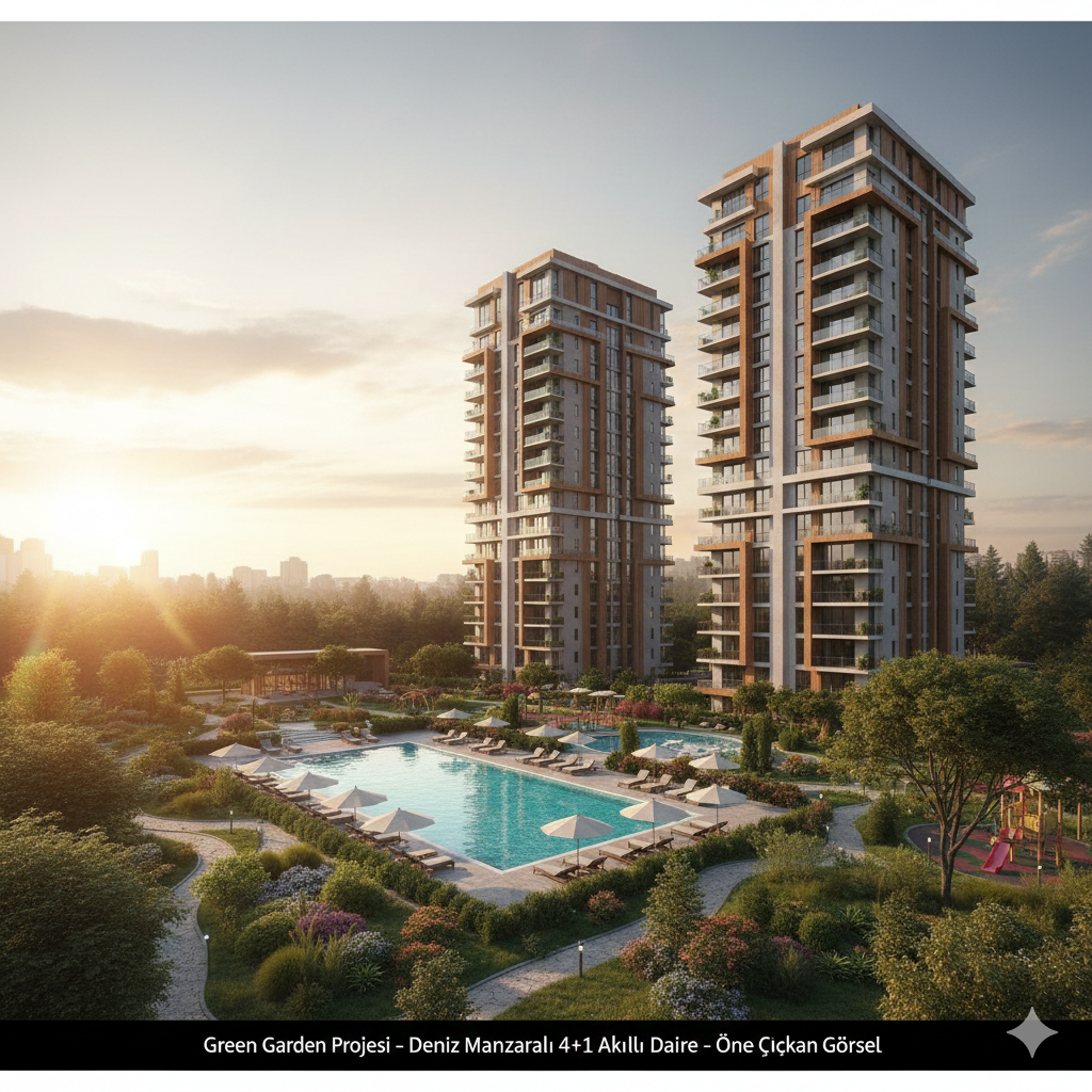 Green Garden Projesi A Blok - 12. Kat - Deniz Manzaralı 4+1 Ultra Lüks Akıllı Daire